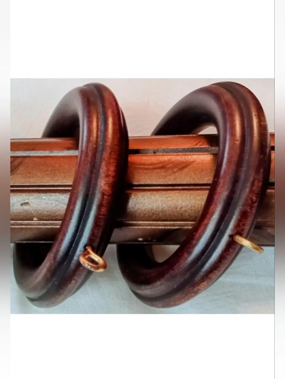 (2) Kirsch Drapery Rings Curtain Rod Rings. Mahogany Wood Design. 2.5